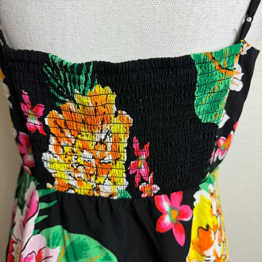 Fit & Flare Cami Mini Sun Dress  Sleeveless  Black Floral Size L - Picture 7 of 11